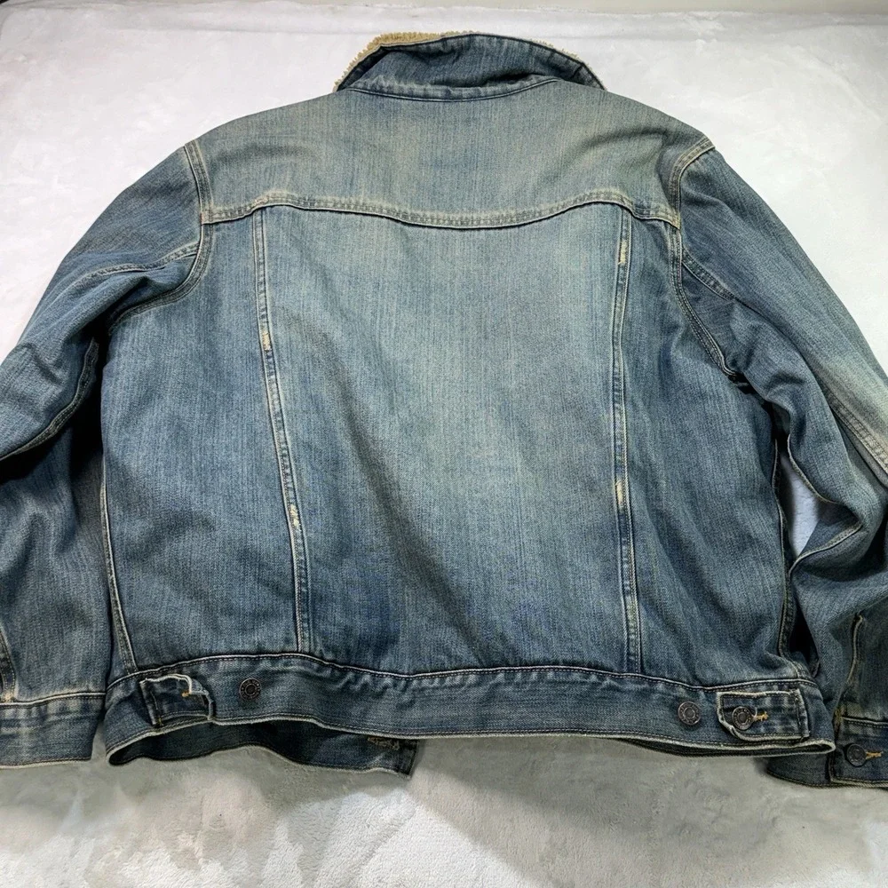 Old Navy Denim Sherpa Trucker Jacket Men's L Blue Jean Fleece Lined Western